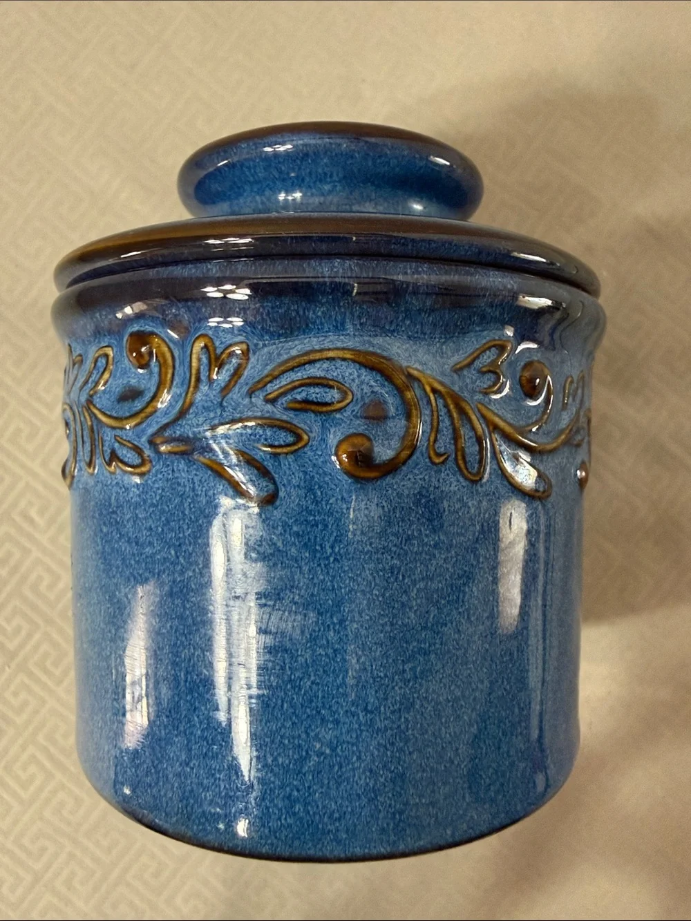 L Tremain The Original Butter Keeper Antique Collection in Denim Blue Glaze